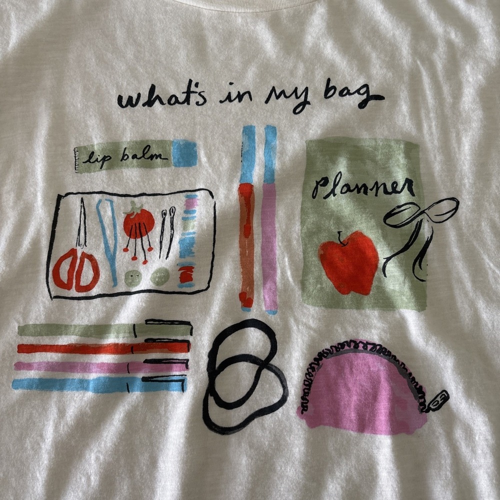 Anthropologie T-shirt What's In My Bag Size Large NWT oversized Lyrebird - Picture 2 of 12